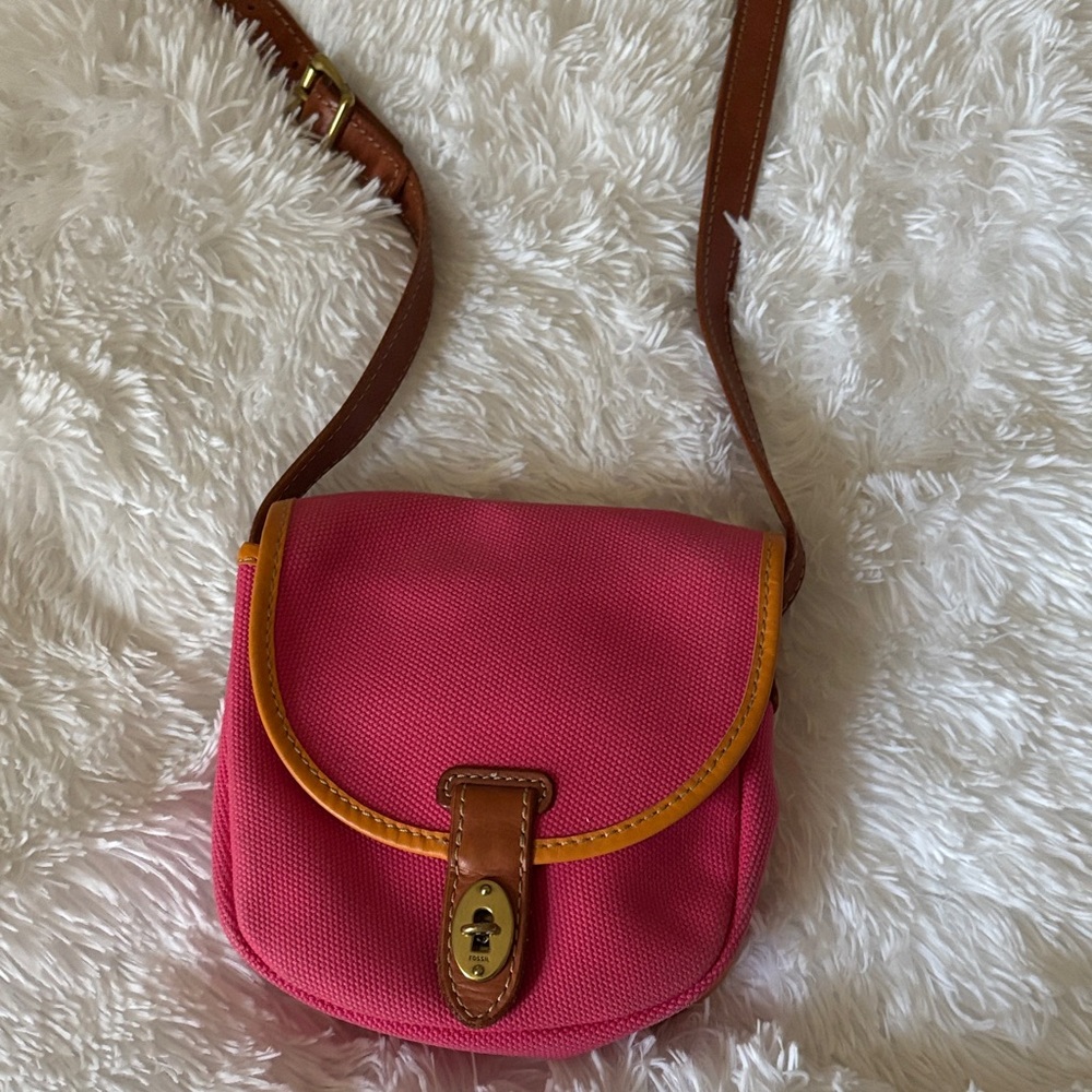 Fossil Pink and Brown Crossbody Bag